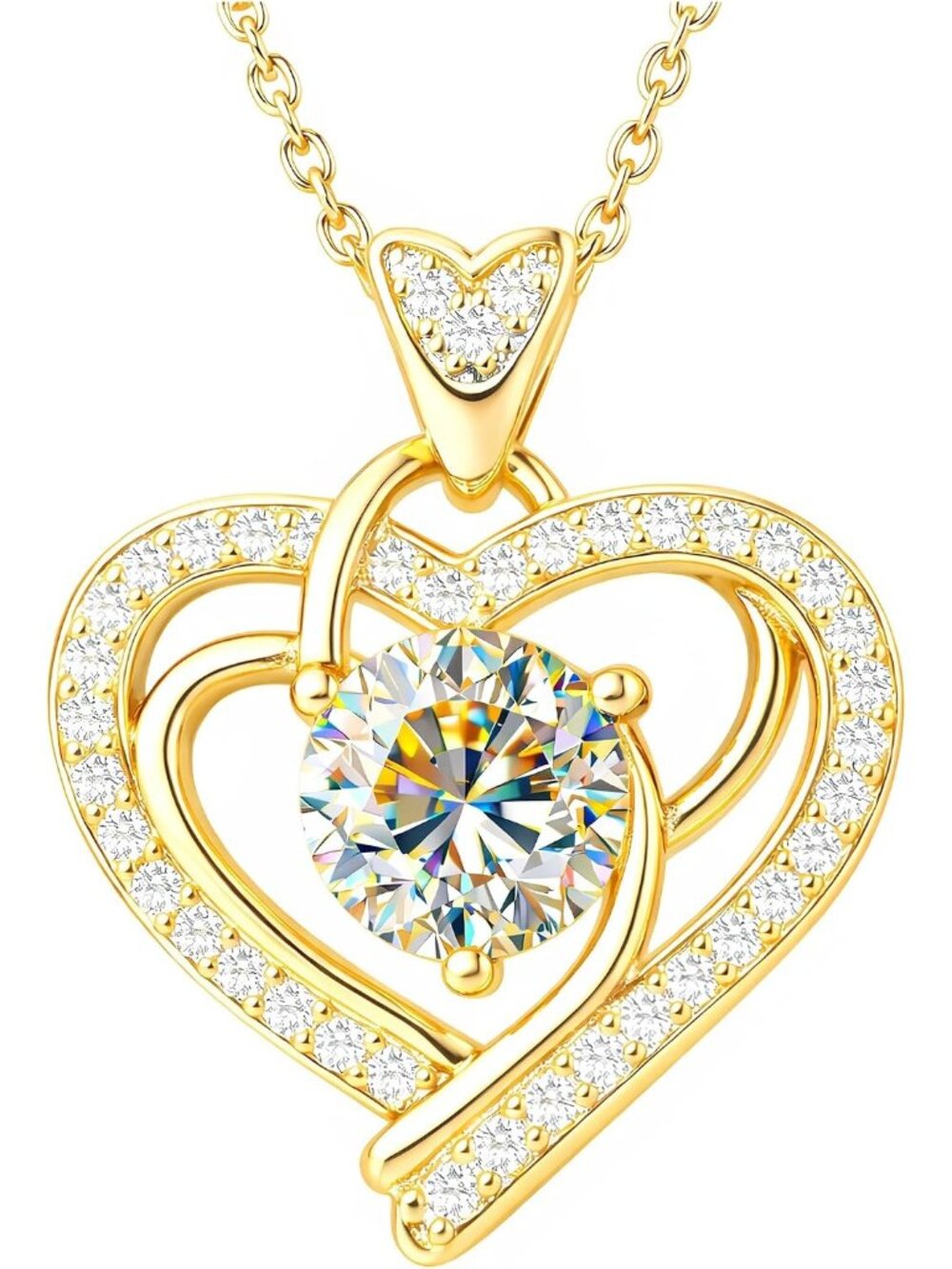 Women's 14k Silver Gold 925 Sterling Heart Moissanite Anniversary Gift Necklace